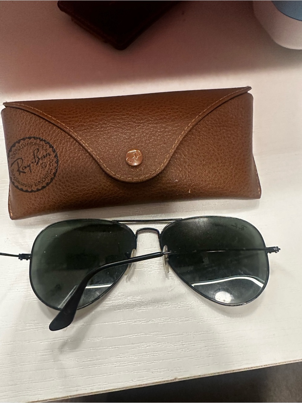 Ray-Ban Brown Leather Case with Black-Frame Aviator Sunglasses